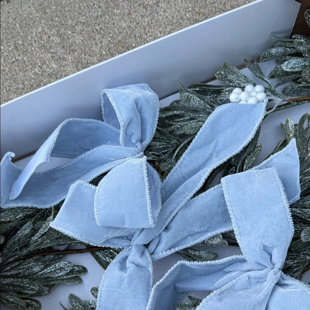 Holiday Time Frosted Blue Bow Garland - NWT